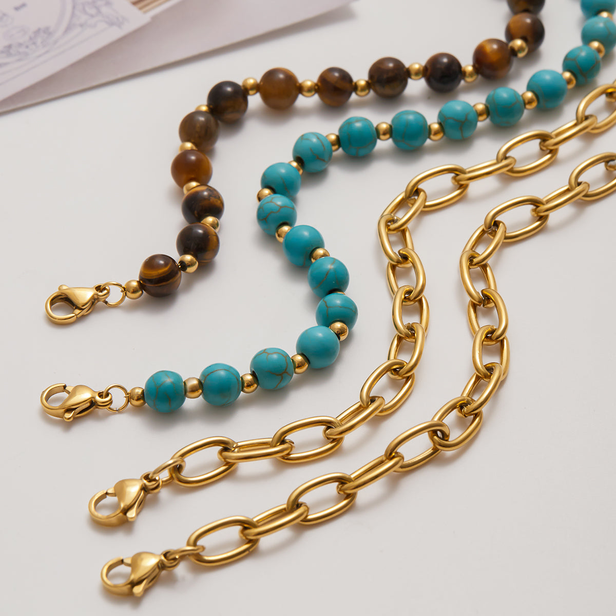 Pulsera Doble Dorada - Puntos Turquesa | Dorado