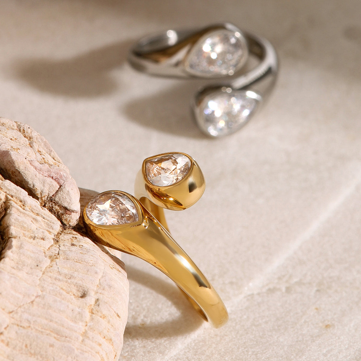 Anillo dos gotas Brillantes | Dorado